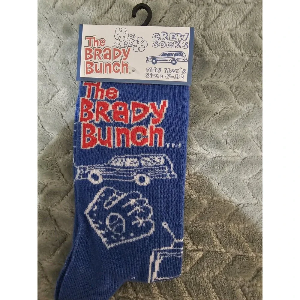 The Brady Bunch Mens Crew Socks Blue Retro 70s TV Show Graphic Odd Sox Size 6-12